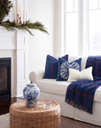 Chathia Windowpane, Merino Wool Check Throw Pillow Cover, Navy Red, 22”x22”