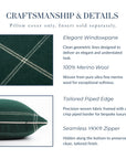 Chathia Windowpane, Merino Wool Accent Pillow Cover, Hunter Green, 22”x22”