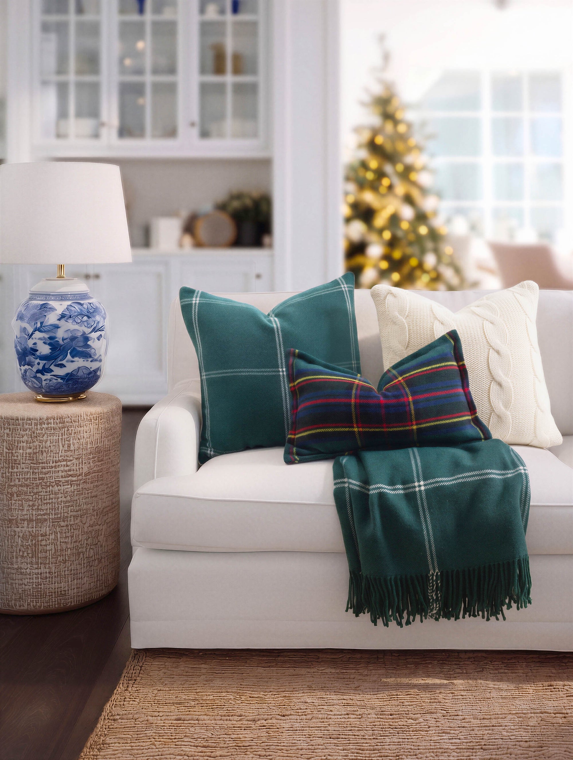 Chathia Windowpane, Merino Wool Accent Pillow Cover, Hunter Green, 22”x22”