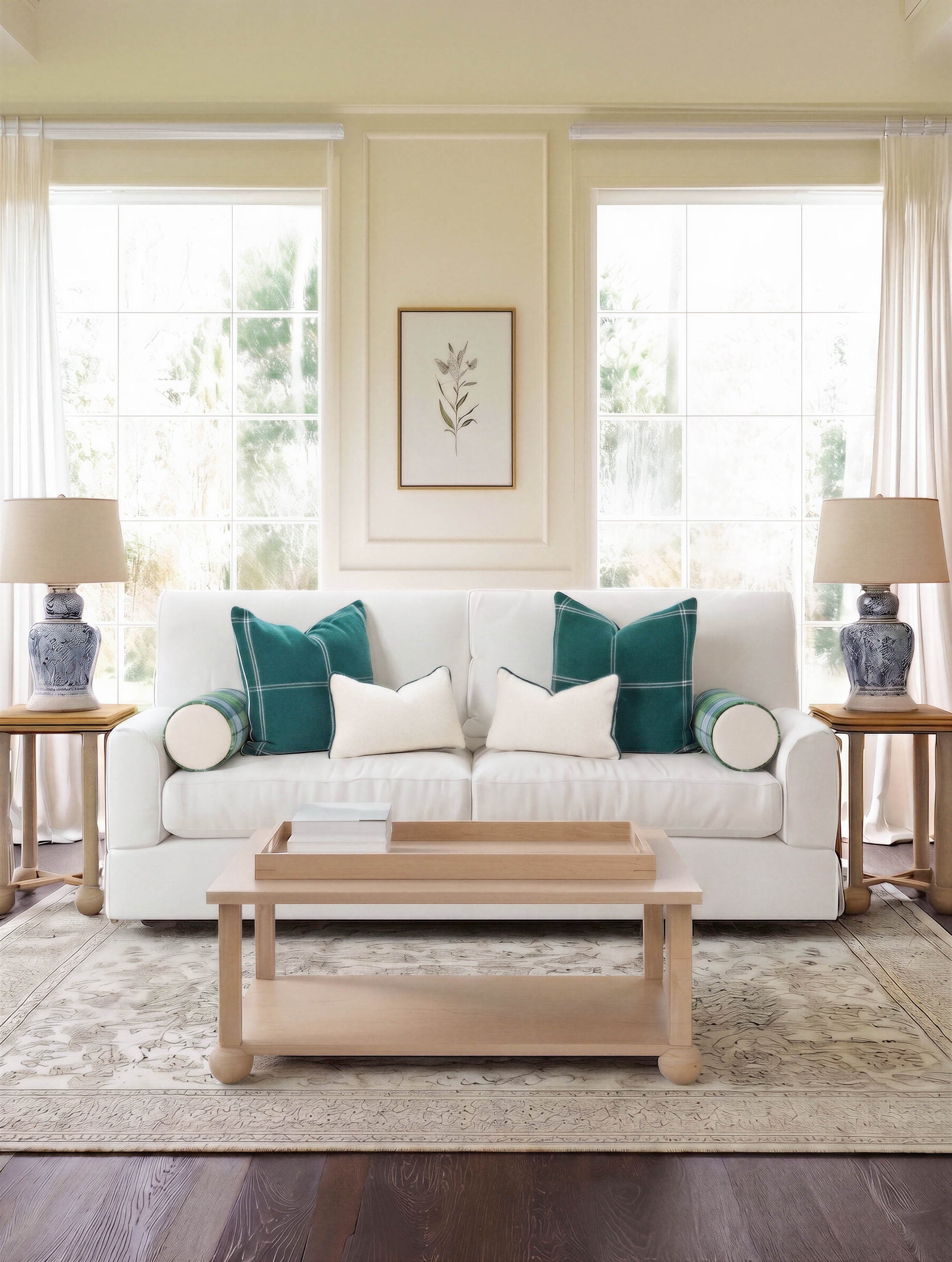 Chathia Windowpane, Merino Wool Accent Pillow Cover, Hunter Green, 22”x22”