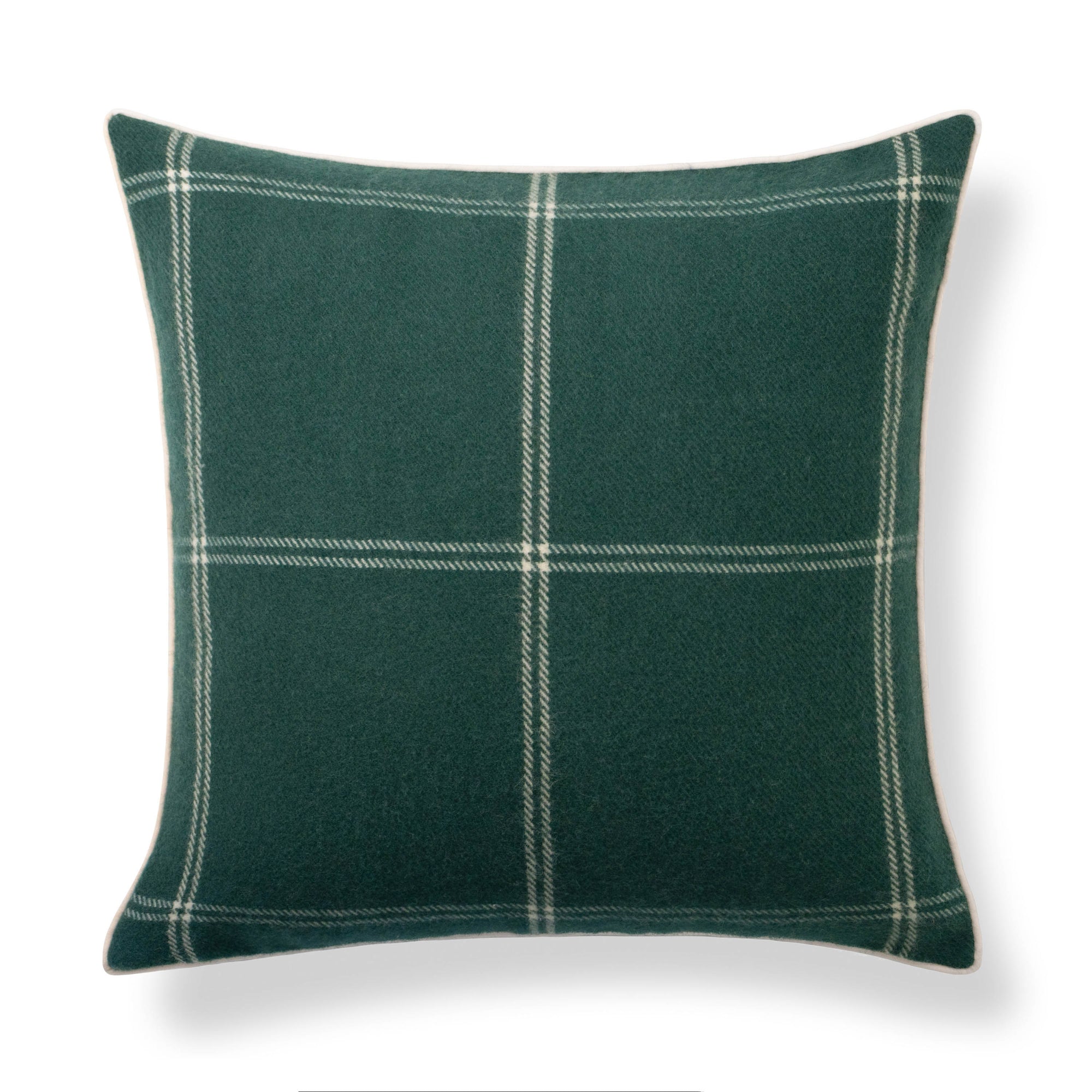Chathia Windowpane, Merino Wool Accent Pillow Cover, Hunter Green, 22”x22”