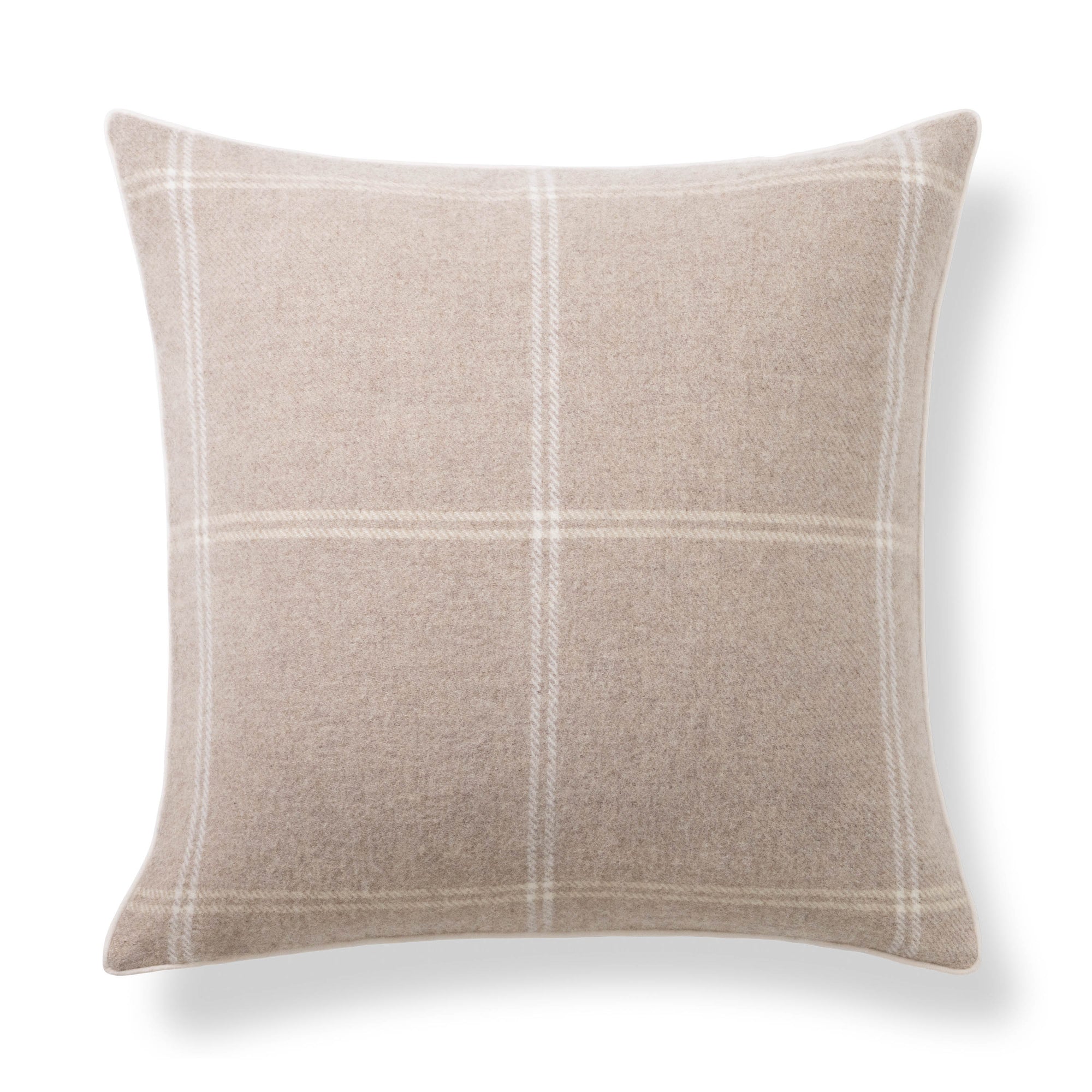 Chathia Windowpane, Merino Wool Decorative Pillow Cover, Classic Camel, 22”x22”