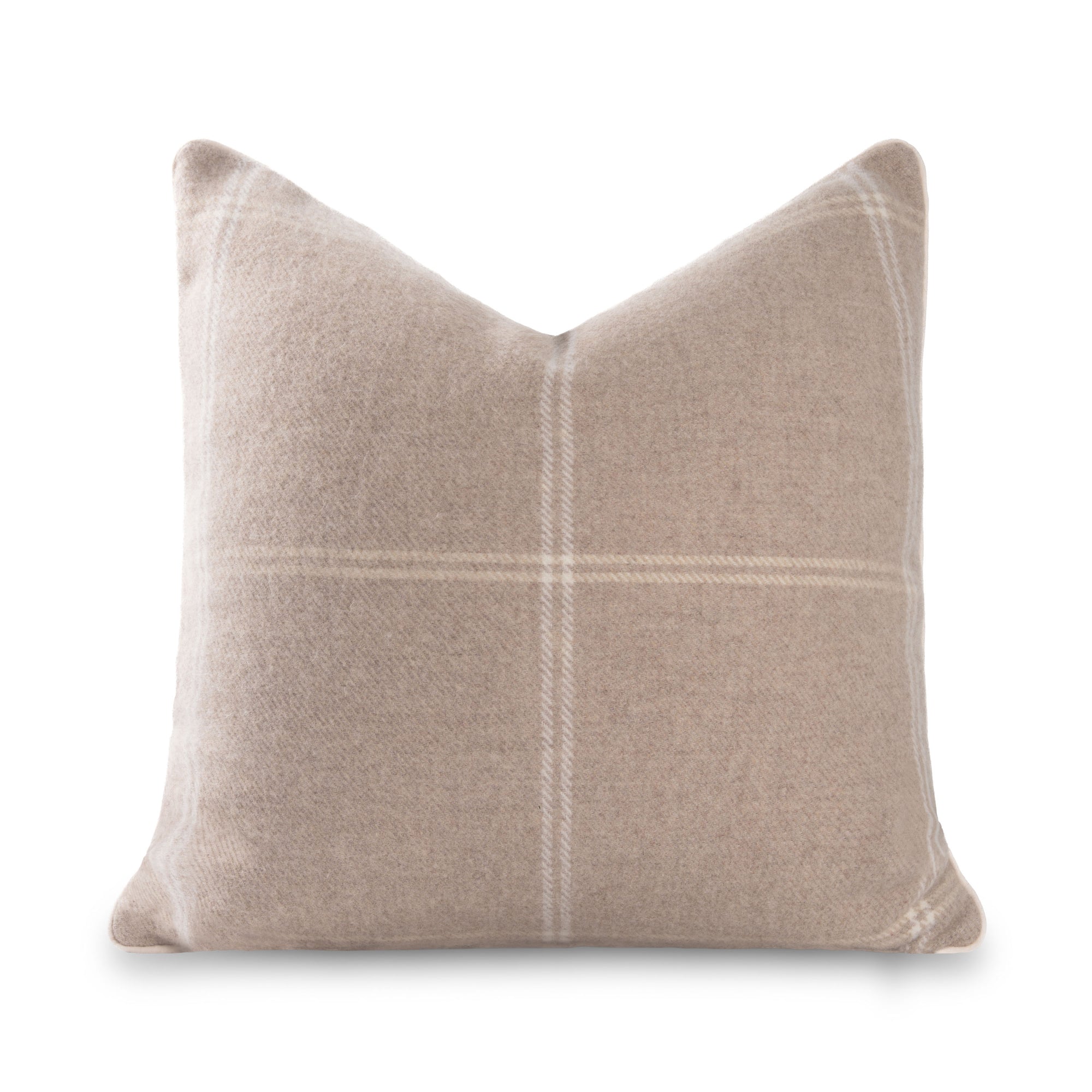 Chathia Windowpane, Merino Wool Decorative Pillow Cover, Classic Camel, 22”x22”