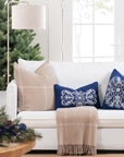 Chathia Windowpane, Merino Wool Decorative Pillow Cover, Classic Camel, 22”x22”