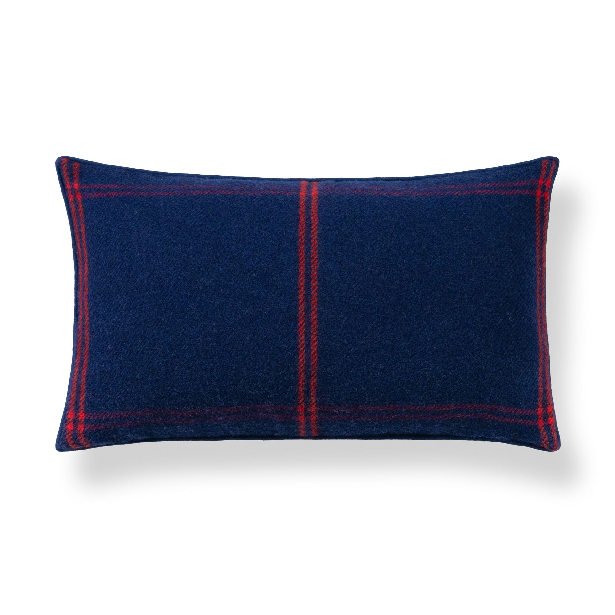 Chathia Windowpane, Merino Wool Christmas Lumbar Pillow Cover, Navy Red, 12"x20"