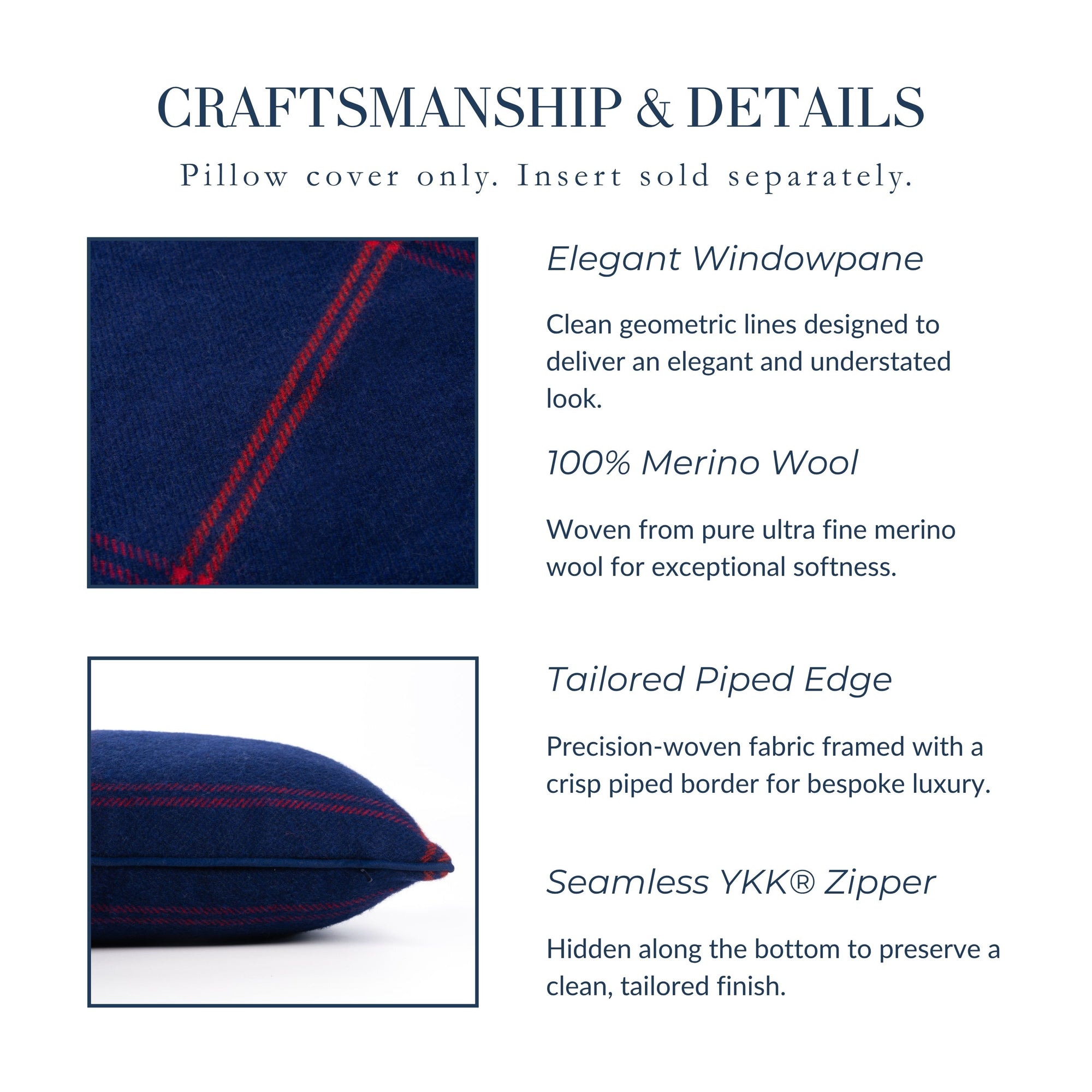 Chathia Windowpane, Merino Wool Christmas Lumbar Pillow Cover, Navy Red, 12"x20"