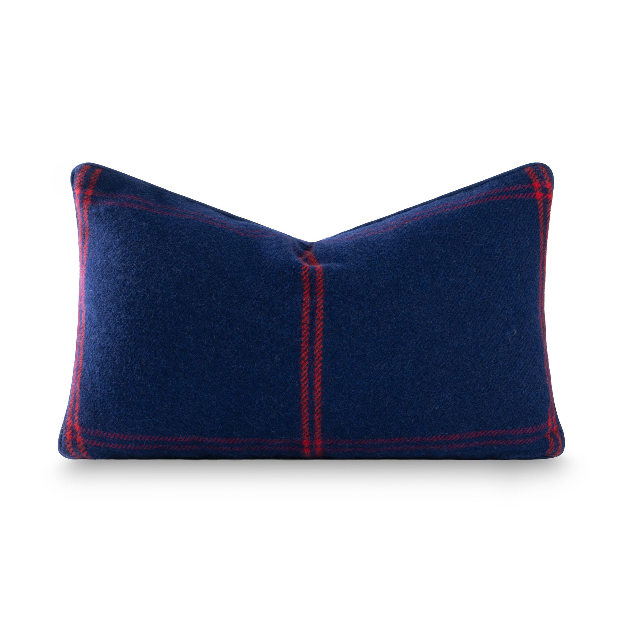 Chathia Windowpane, Merino Wool Christmas Lumbar Pillow Cover, Navy Red, 12"x20"