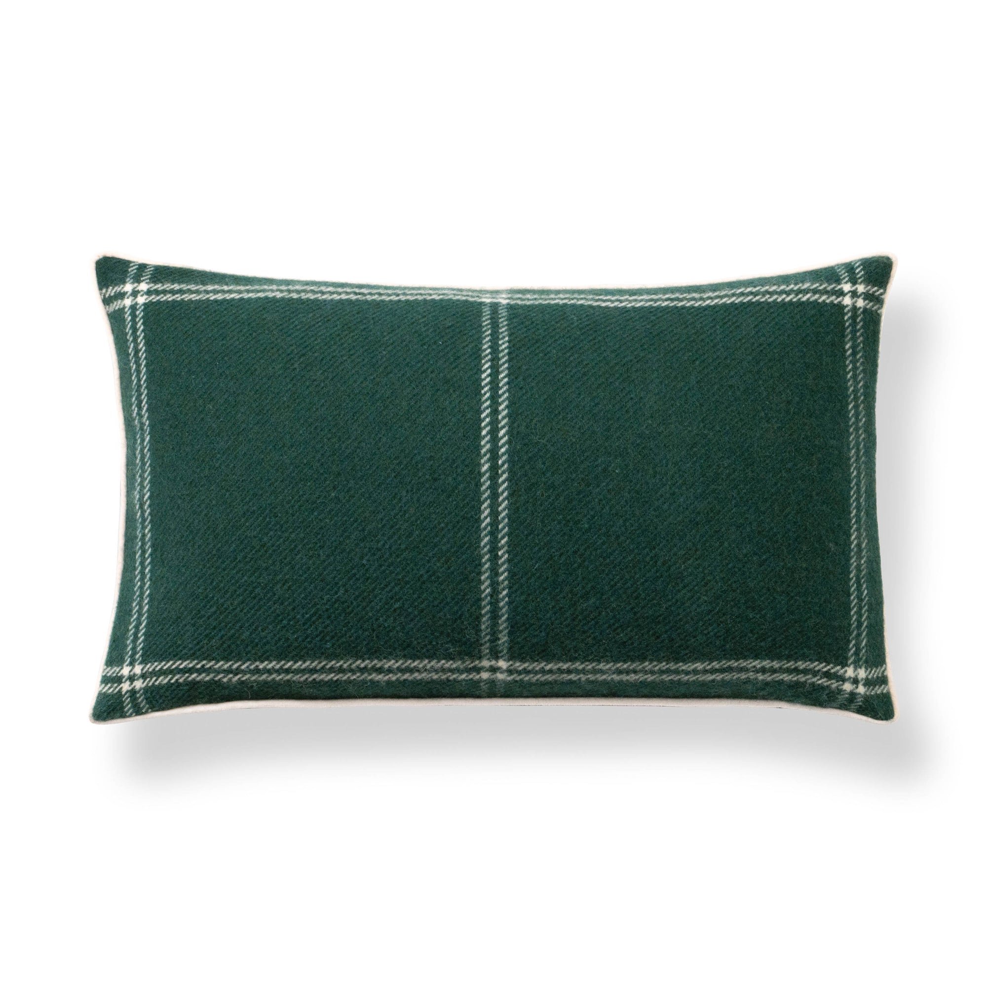 Chathia Windowpane, Merino Wool Accent Pillow Cover, Hunter Green, 12"x20"