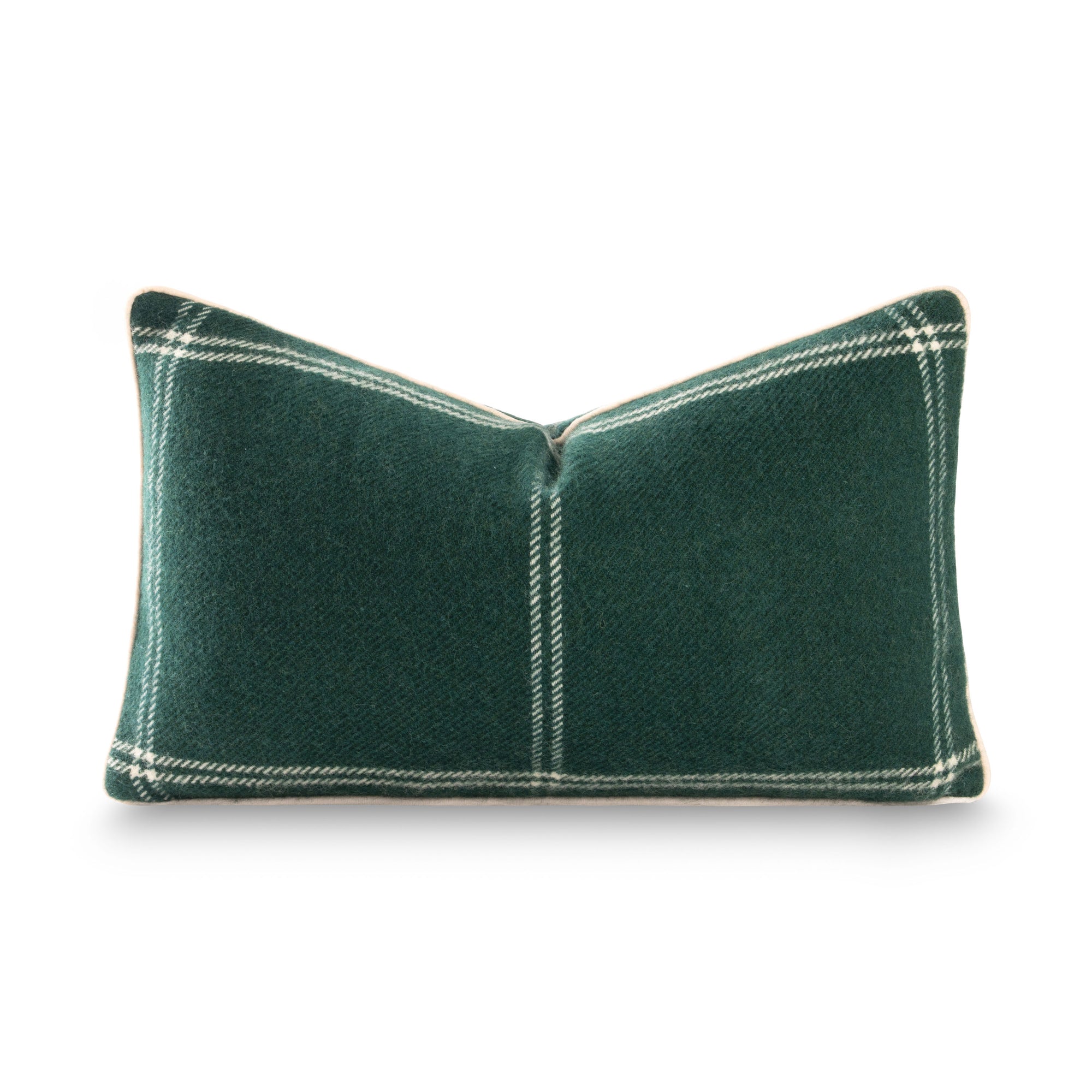 Chathia Windowpane, Merino Wool Accent Pillow Cover, Hunter Green, 12"x20"