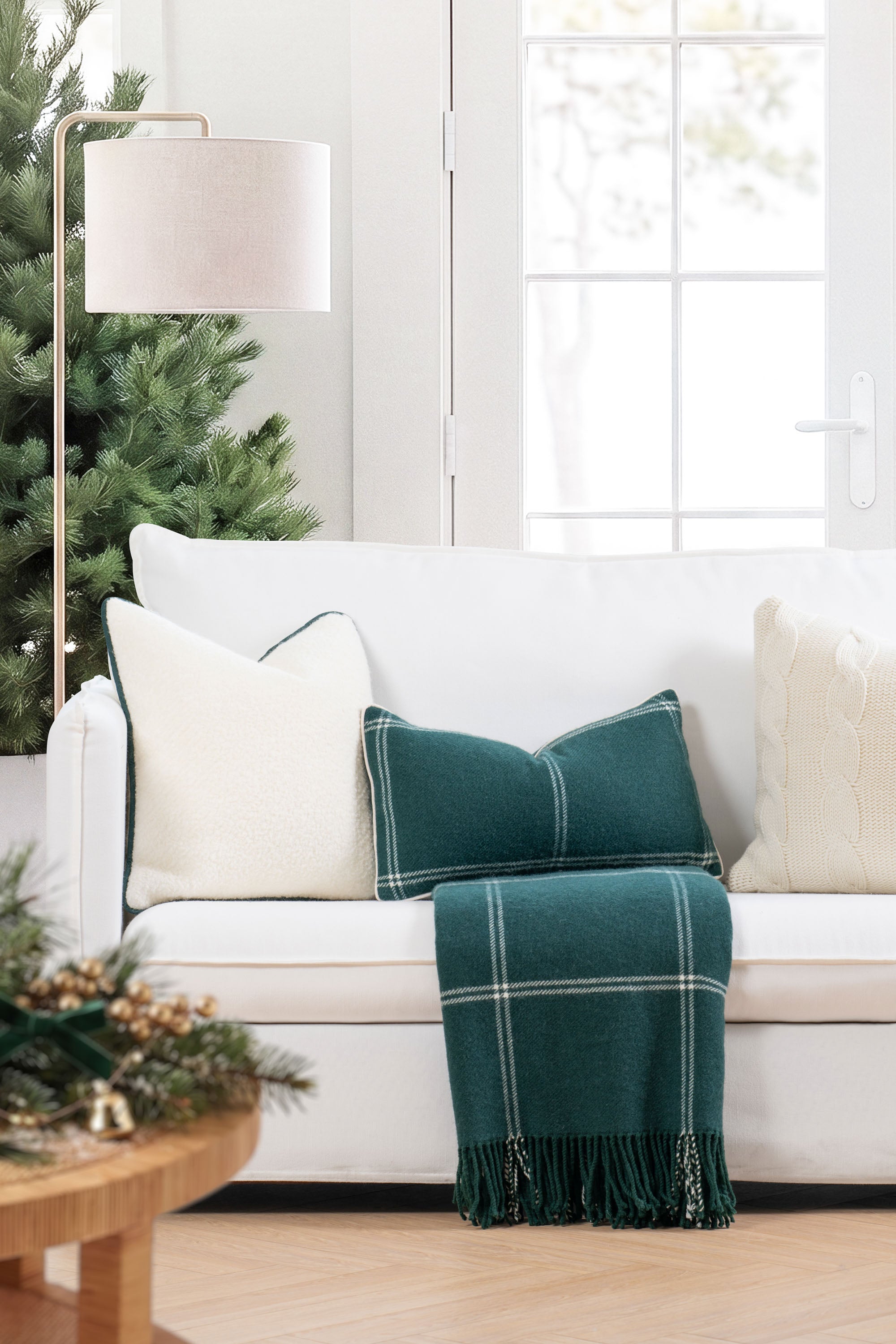 Chathia Windowpane, Merino Wool Accent Pillow Cover, Hunter Green, 12"x20"