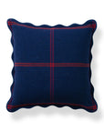 Chathia Windowpane, Merino Wool Scalloped Check Throw Pillow Cover, Navy Red, 20"x20"