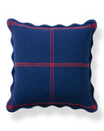 Chathia Windowpane, Merino Wool Scalloped Check Throw Pillow Cover, Navy Red, 20"x20"