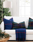 Chathia Windowpane, Merino Wool Scalloped Check Throw Pillow Cover, Navy Red, 20"x20"