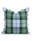 Rosela Pastel Tartan, Merino Wool Scalloped Coastal Pillow Cover, Dusty Blue Green, 20”x20”