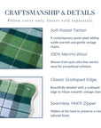 Rosela Pastel Tartan, Merino Wool Scalloped Plaid Pillow Cover, Sage Green Blue, 20"x20"