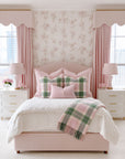 Rosela Pastel Tartan, Merino Wool Scalloped Chic Throw Pillow Cover, Vintage Pink Green, 20"x20"