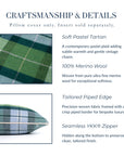 Rosela Pastel Tartan, Merino Wool Plaid Pillow Cover, Sage Green Blue, 12"x20"