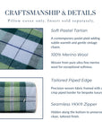 Rosela Pastel Tartan, Merino Wool Decorative Bolster Pillow Cover, Dusty Blue Green, 6"x20"