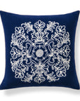 Clerion Tudor Rose Acanthus Leaf, Merino Wool Embroidered Accent Pillow Cover, Navy Blue, 20”x20”