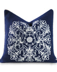 Clerion Tudor Rose Acanthus Leaf, Merino Wool Embroidered Accent Pillow Cover, Navy Blue, 20”x20”