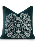 Clerion Tudor Rose Acanthus Leaf, Merino Wool Embroidered Throw Pillow Cover, Hunter Green, 20”x20”