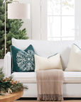 Clerion Tudor Rose Acanthus Leaf, Merino Wool Embroidered Throw Pillow Cover, Hunter Green, 20”x20”