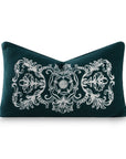 Clerion Tudor Rose Acanthus Leaf, Merino Wool Embroidered Lumbar Pillow Cover, Hunter Green, 12”x20”