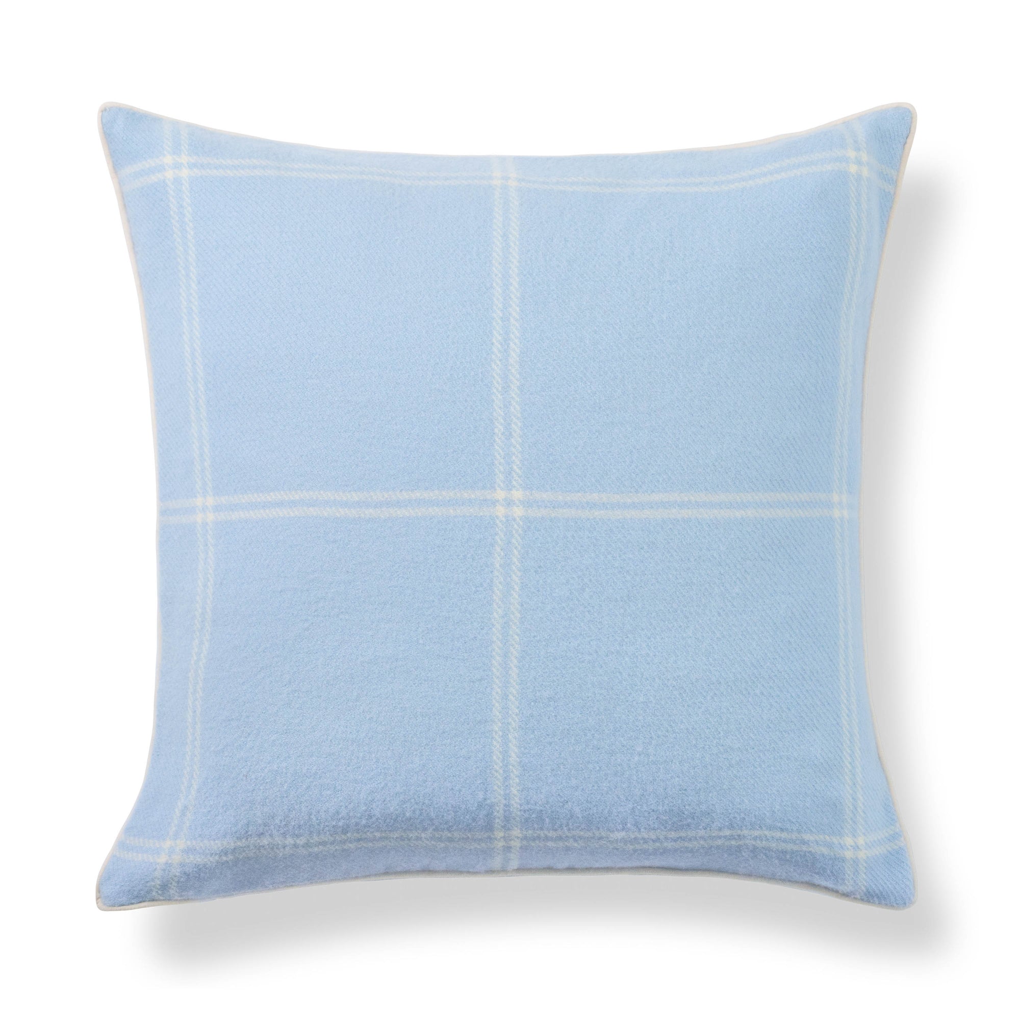 Chathia Windowpane, Merino Wool Checkered Pillow Cover, Dusty Blue, 22”x22”