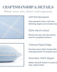 Chathia Windowpane, Merino Wool Checkered Pillow Cover, Dusty Blue, 22”x22”