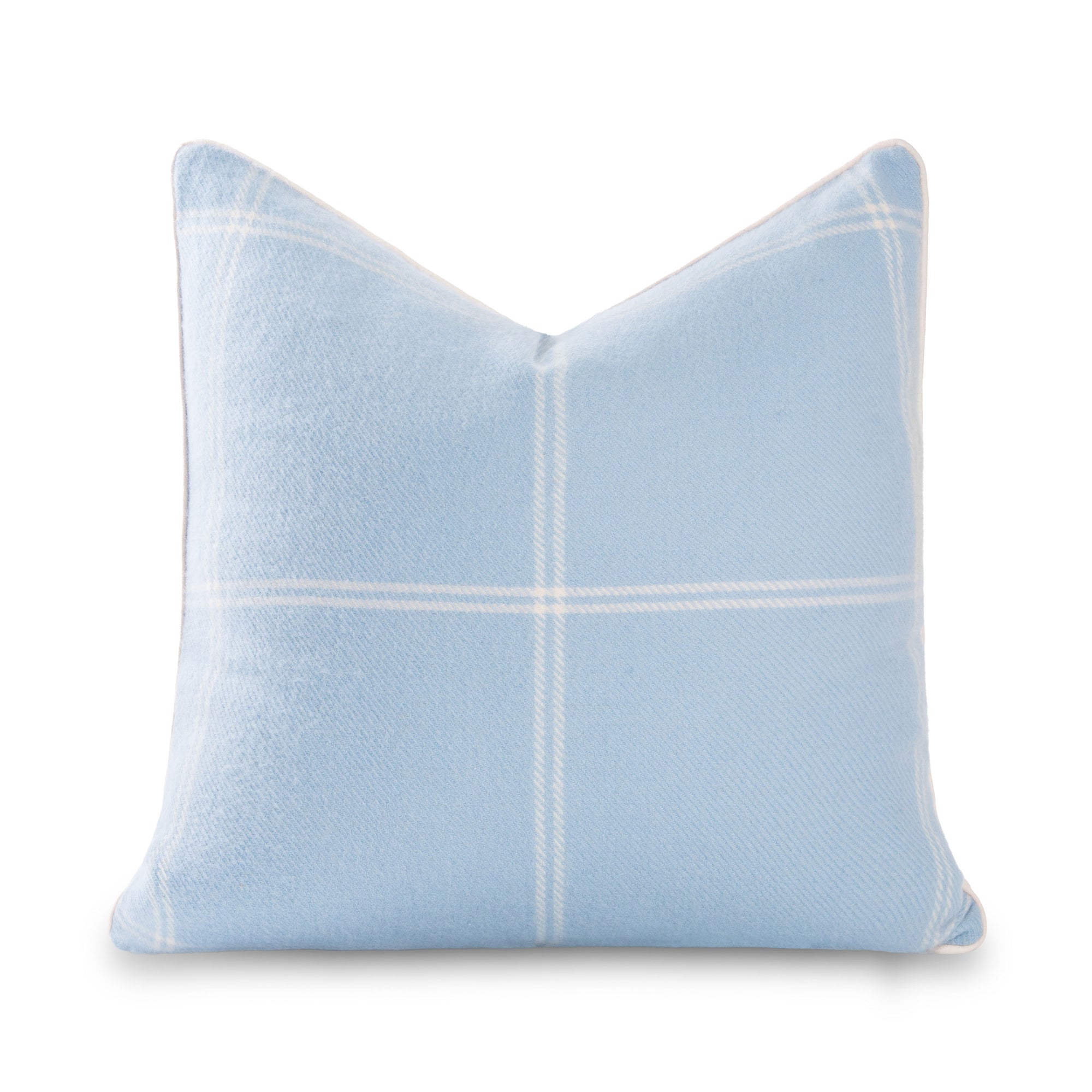 Chathia Windowpane, Merino Wool Checkered Pillow Cover, Dusty Blue, 22”x22”