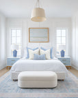 Chathia Windowpane, Merino Wool Checkered Pillow Cover, Dusty Blue, 22”x22”