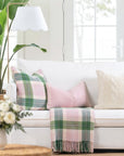 Chathia Windowpane, Merino Wool Luxury Woven Lumbar Pillow Cover, Vintage Pink, 12"x20"