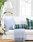 Chathia Windowpane, Merino Wool Scalloped Pillow Cover, Dusty Blue, 20”x20”