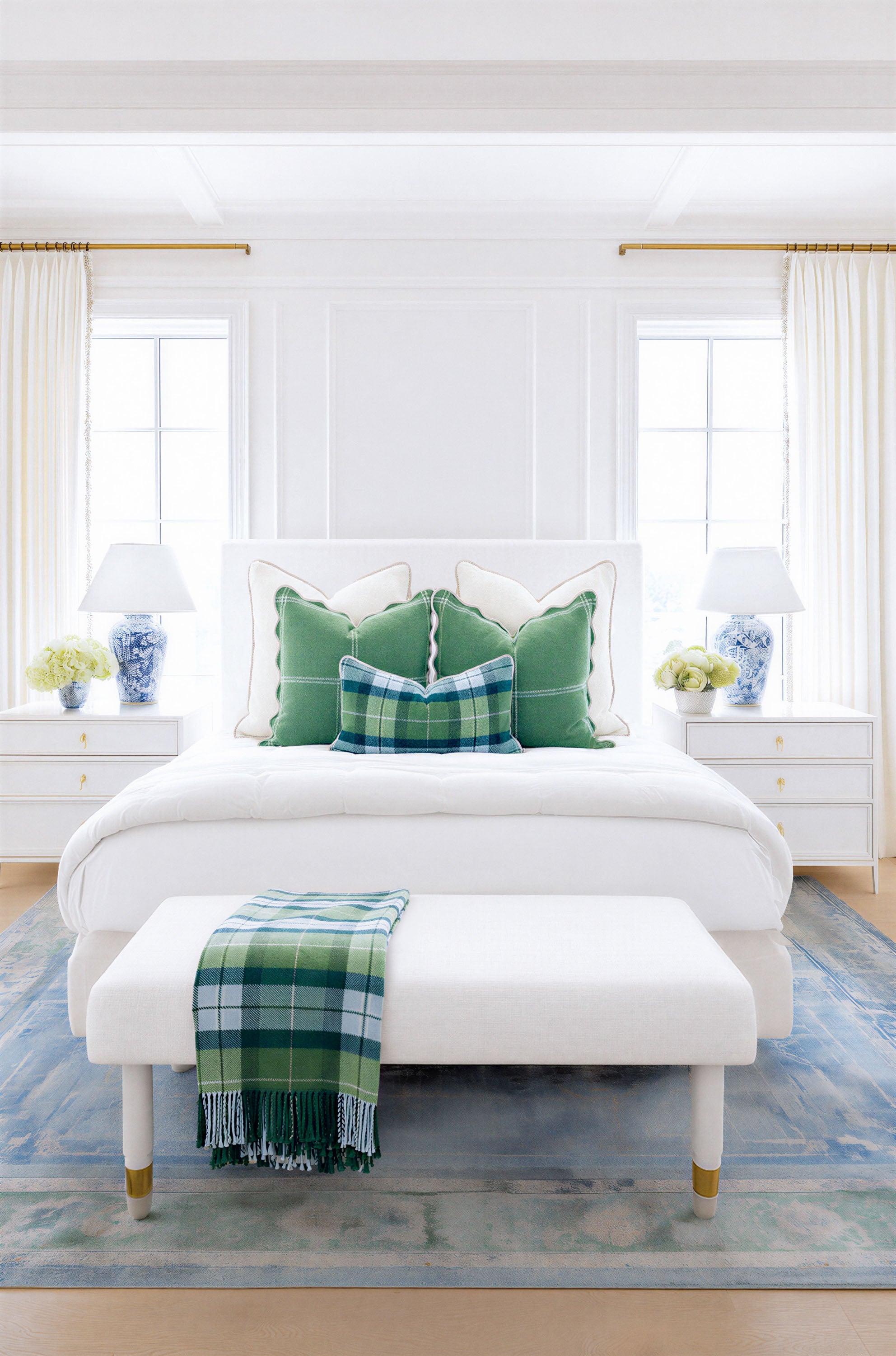 Chathia Windowpane, Merino Wool Scalloped Accent Throw Pillow Cover, Sage Green Woven, 20”x20”