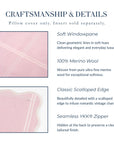 Chathia Windowpane, Merino Wool Scalloped Chic Throw Pillow Cover, Vintage Pink, 20”x20”