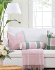 Chathia Windowpane, Merino Wool Scalloped Chic Throw Pillow Cover, Vintage Pink, 20”x20”