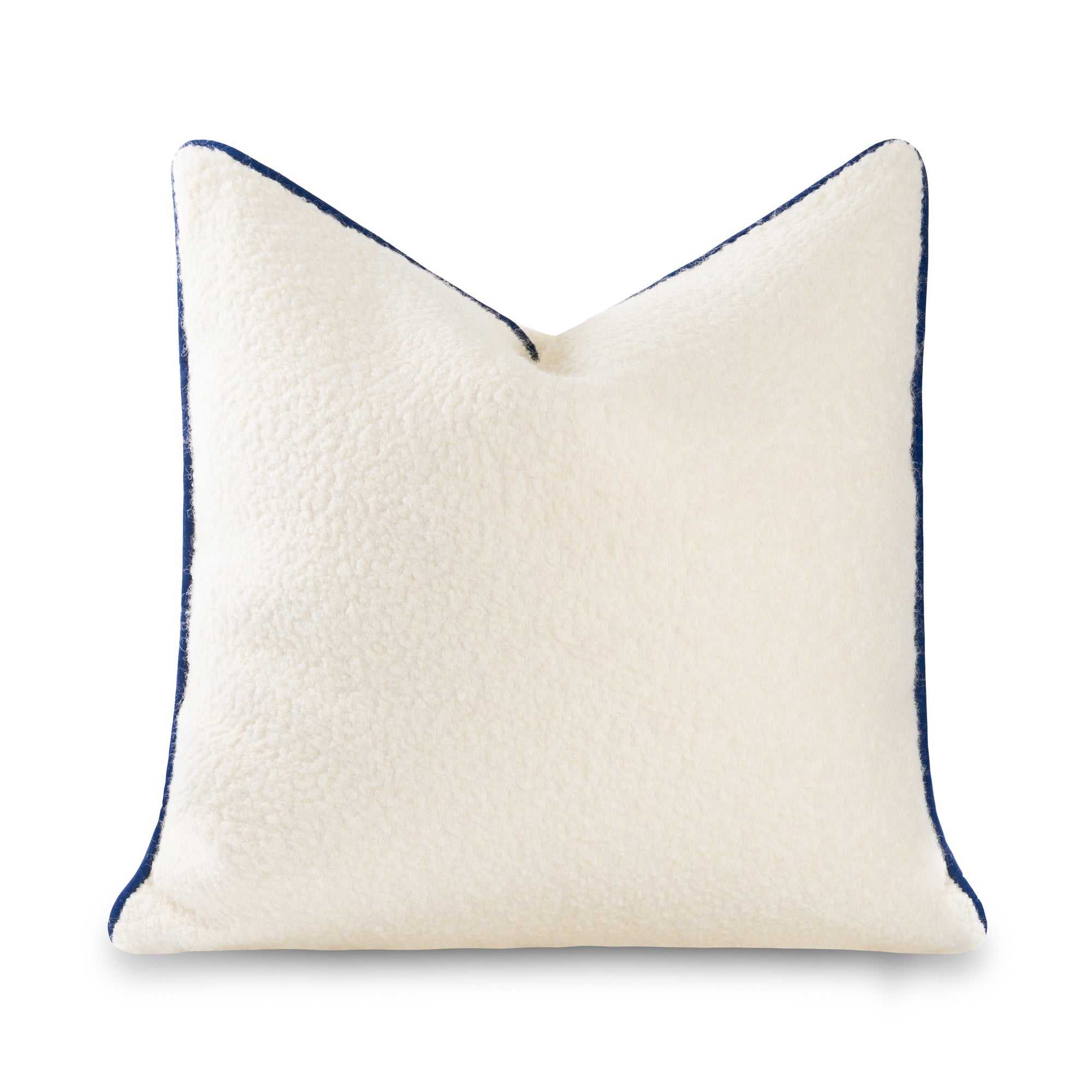 Asper, Merino Wool Blend Boucle Large Throw Pillow Cover, Beige Navy, 22”x22”