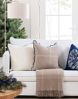 Asper, Merino Wool Blend Boucle Large Throw Pillow Cover, Beige Navy, 22”x22”