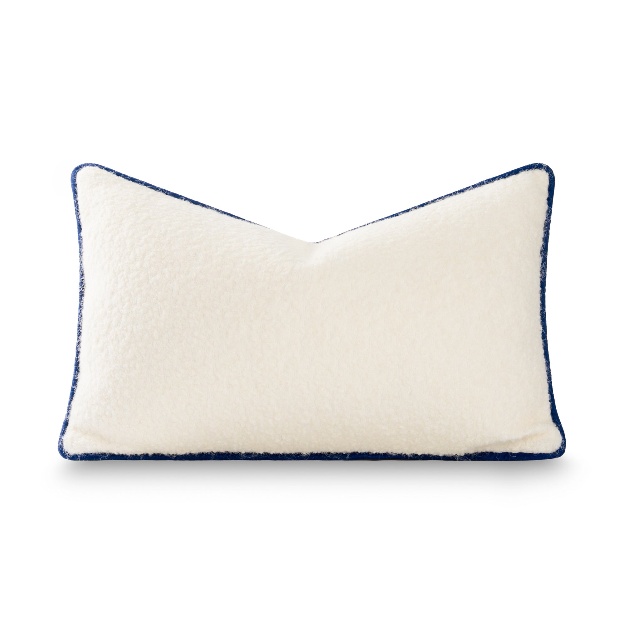 Asper, Merino Wool Blend Boucle Decorative Lumbar Pillow Cover, Beige Navy, 12"x20"