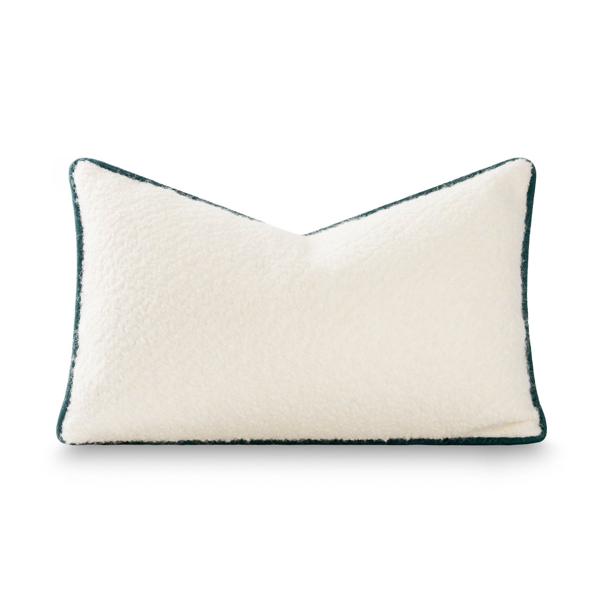 Asper, Merino Wool Blend Boucle Holiday Lumbar Pillow Cover, Beige Hunter Green, 12"x20"