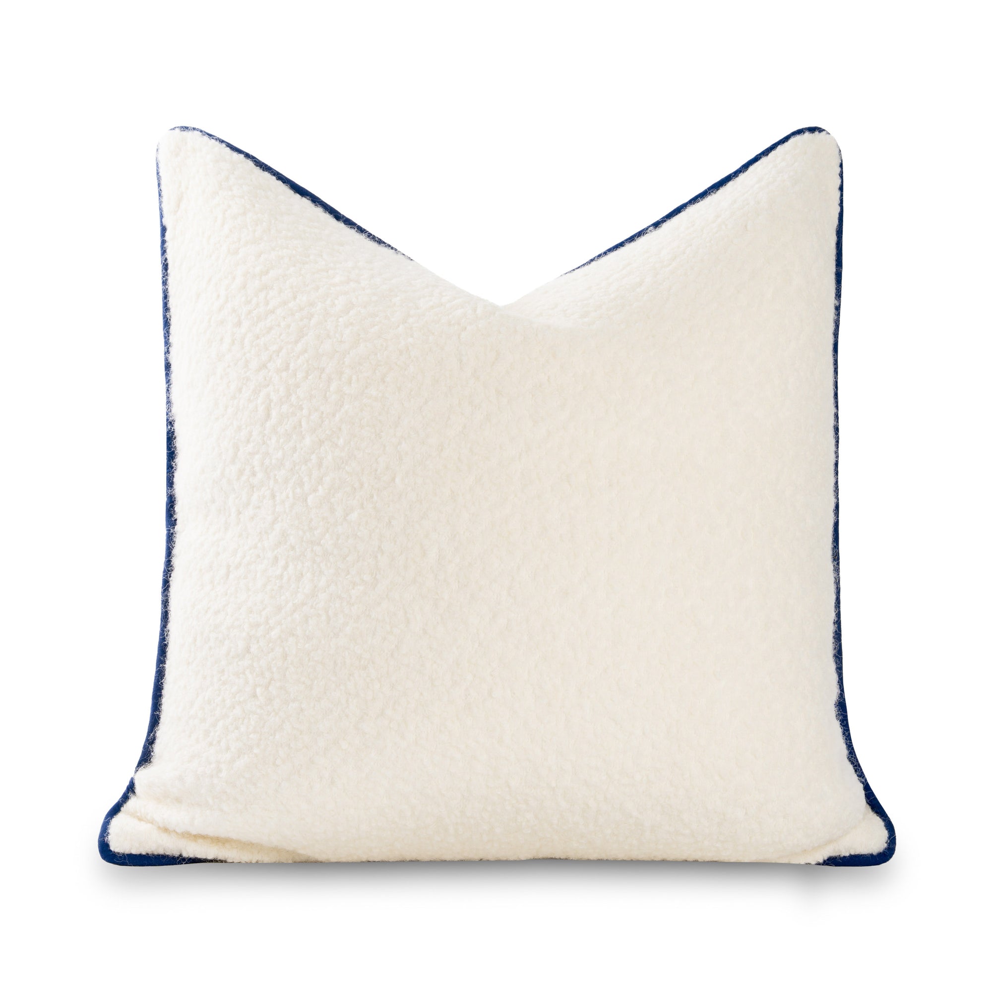Asper, Merino Wool Blend Boucle Textured Pillow Cover, Beige Navy, 20”x20”