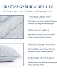 Aranis, Merino Wool Cable Knit Coastal Pillow Cover, Dusty Blue, 22”x22”