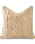 Aranis, Merino Wool Cable Knit Decorative Pillow Cover, Classic Camel, 22”x22”