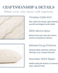 Aranis, Merino Wool Cable Knit Chunky Lumbar Pillow Cover, Beige, 12"x20"
