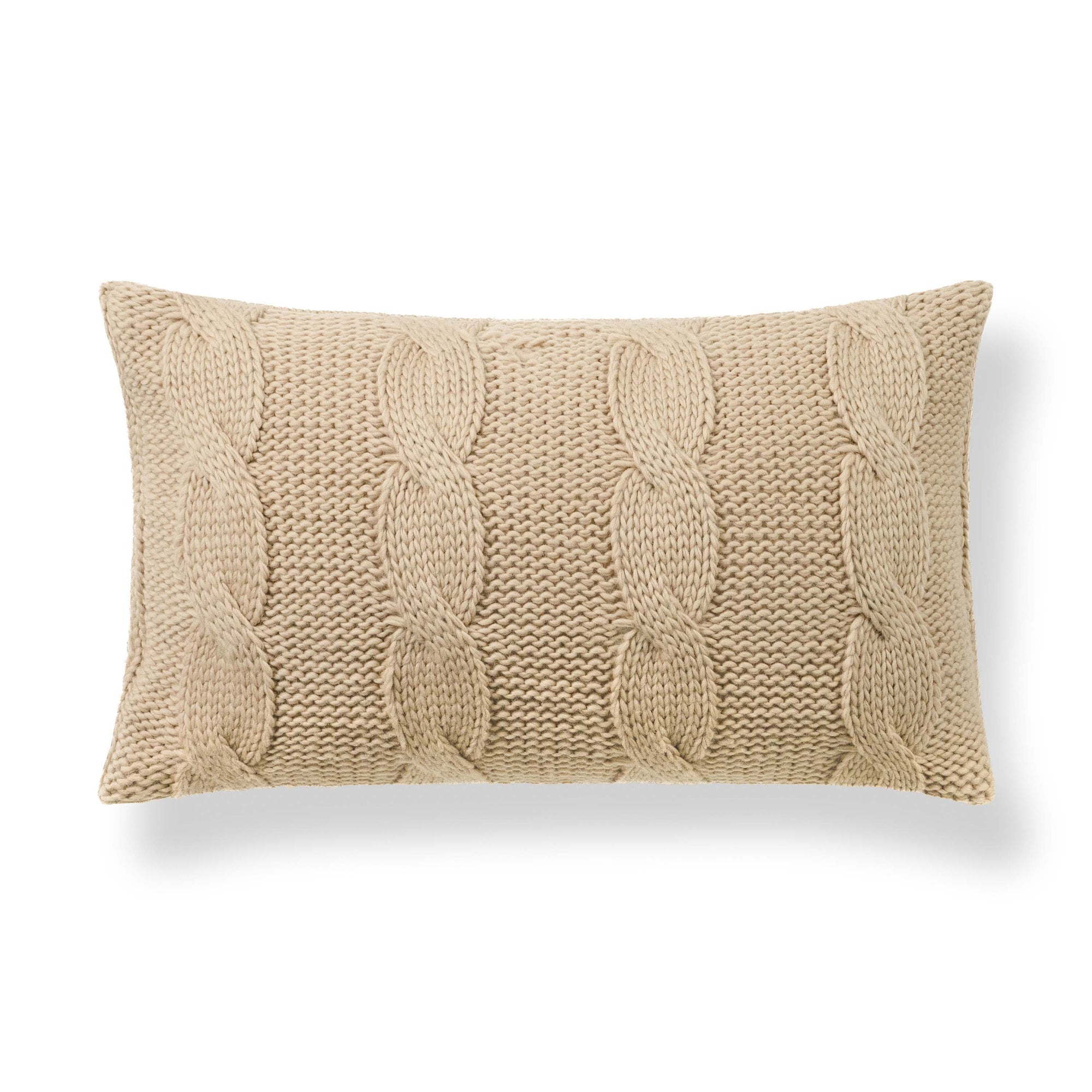 Aranis, Merino Wool Cable Knit Luxury Pillow Cover, Classic Camel, 12"x20"