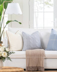 Aranis, Merino Wool Cable Knit Striped Pillow Cover, Dusty Blue, 20”x20”