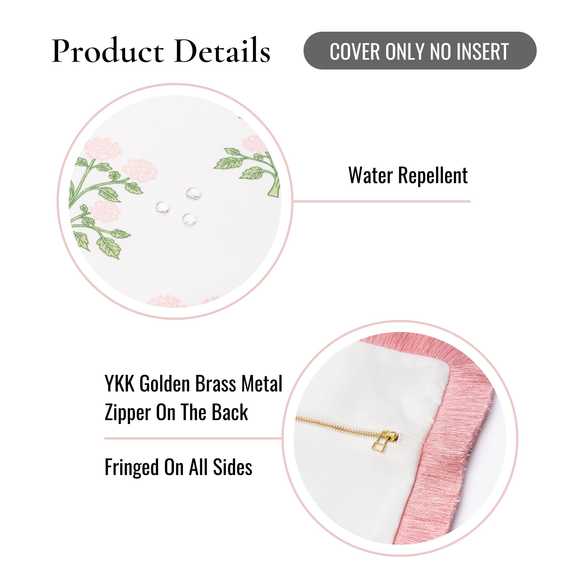 Barbelle, Indoor/Outdoor Blush Pink Green Decorative Pillow Cover, with Fringe, 20"x20"