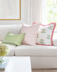 Barbelle, Indoor/Outdoor Blush Pink Green Decorative Pillow Cover, with Fringe, 20"x20"