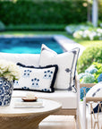 Barbelle, Indoor/Outdoor Navy Blue Floral Lumbar Pillow Cover, with Fringe, 12"x20"
