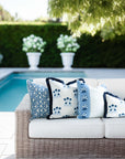 Barbelle, Indoor/Outdoor Navy Blue Floral Lumbar Pillow Cover, with Fringe, 12"x20"